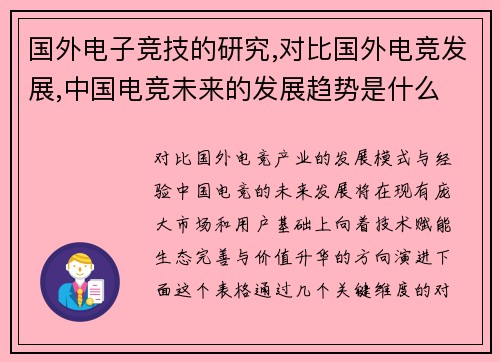 国外电子竞技的研究,对比国外电竞发展,中国电竞未来的发展趋势是什么